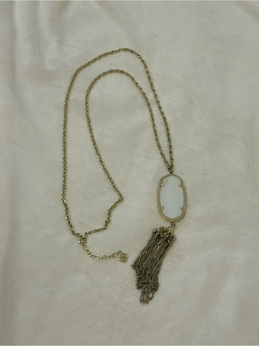 Gold Pendant Tassel Necklace with White pearl Stone